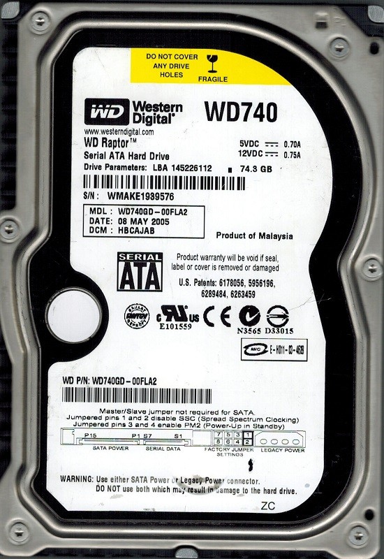 Western Digital WD740GD-00FLA2 RAPTOR 74GB DCM: HBCAJAB
