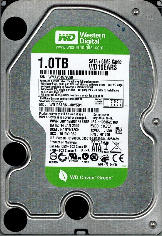 Western Digital WD10EARS-00Y5B1 1TB DCM: HANYNT2CH
