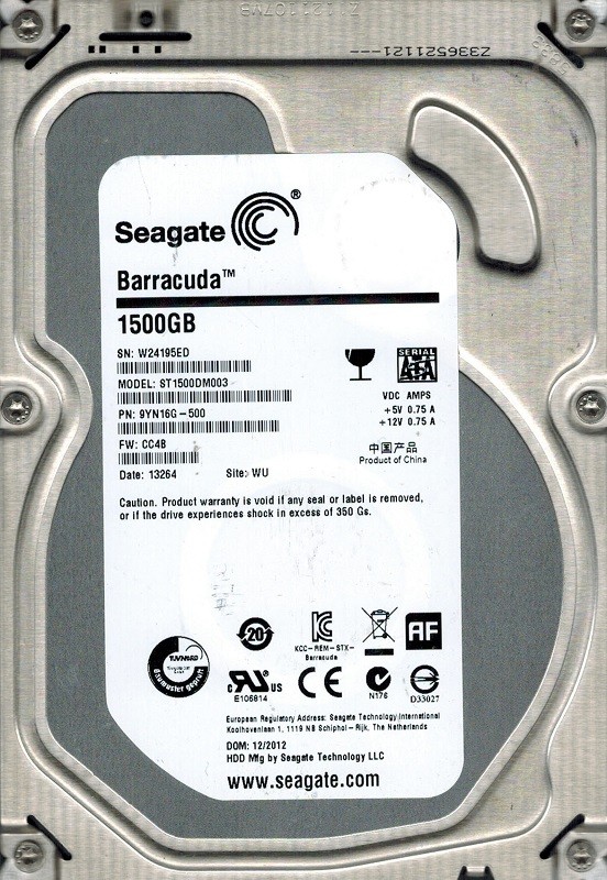 Seagate ST1500DM003 P/N: 9YN16G-500 F/W: CC4B 1.5TB WU