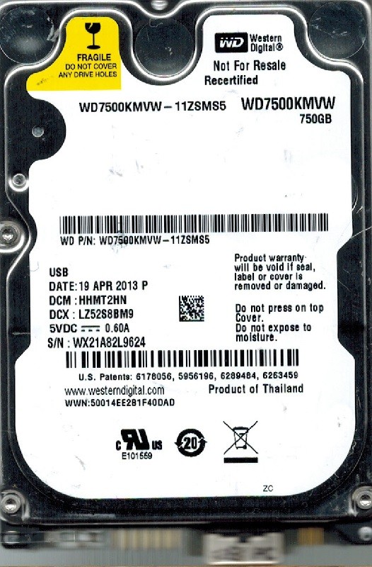 Western Digital WD7500KMVW-11ZSMS5 USB 3.0 750GB DCM: HHMT2HN