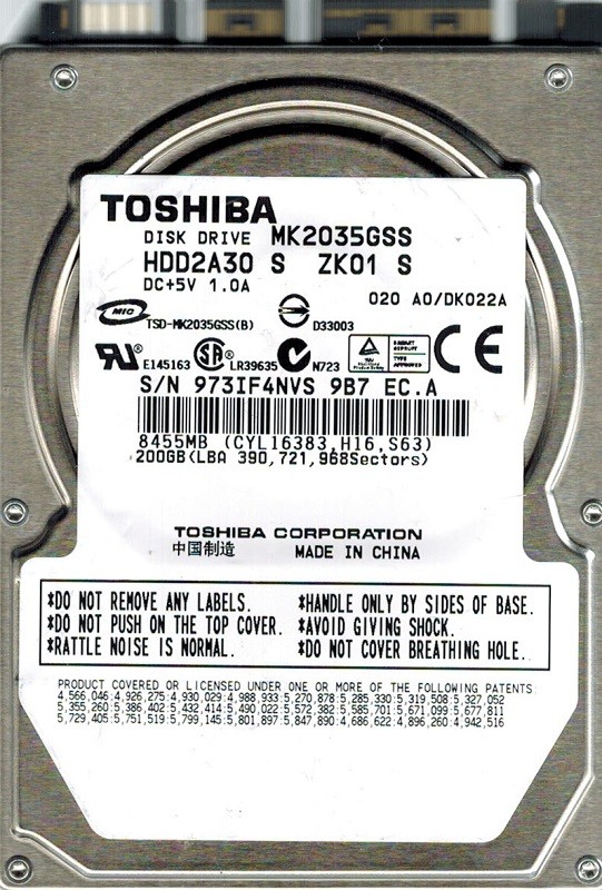 Toshiba MK2035GSS 200GB HDD2A30 S ZK01 S A0/DK022A