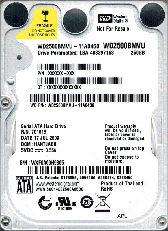 Western Digital WD2500BMVU-11A04S0 USB 2.0 250GB DCM: HANTJABB