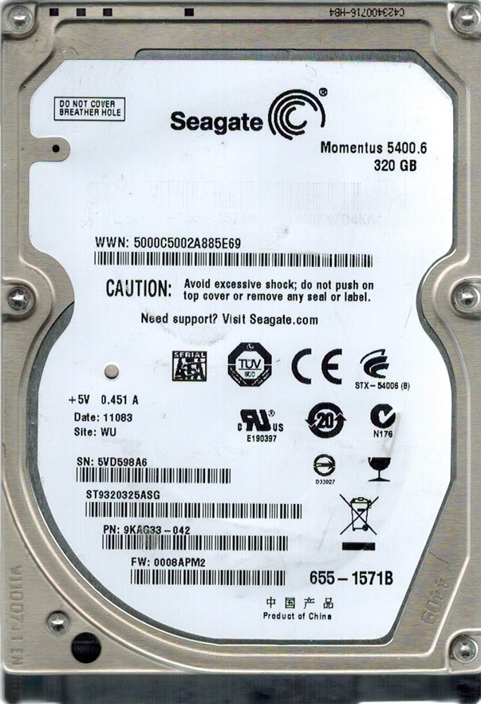 Seagate ST9320325ASG P/N: 9KAG33-042 F/W: 0008APM2 WU MAC 655-1571B