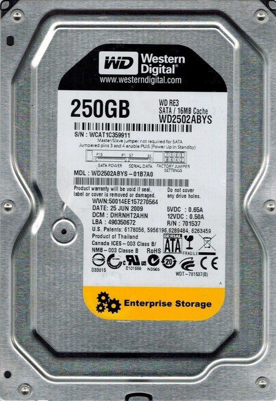 Western Digital WD2502ABYS-01B7A0 250GB DCM: DHRNHT2AHN