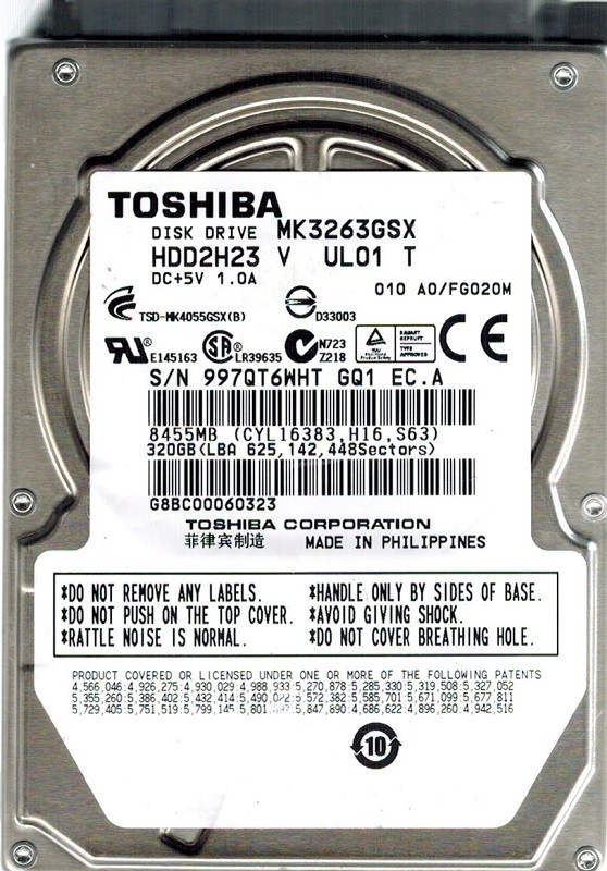Toshiba MK3263GSX HDD2H23 V UL01 T 320GB A0/FG020M