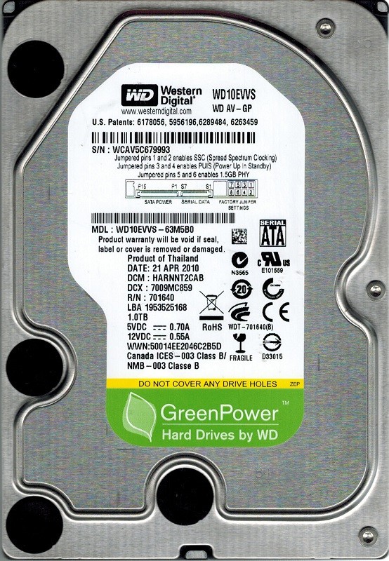 Western Digital WD10EVVS-63M5B0 1TB DCM: HARNNT2CAB