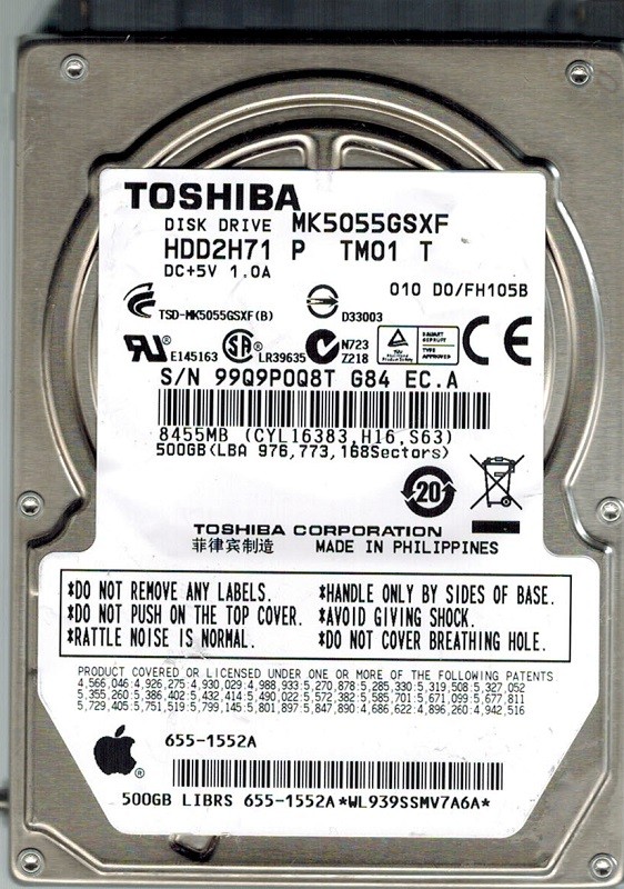 Toshiba MK5055GSXF 500GB MAC HDD2H71 P TM01 T APPLE PHILIPPINES