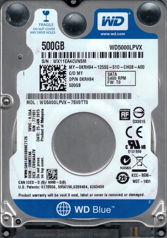 WD5000LPVX-75V0TT0 DCM: DBMT2AK WX11E Western Digital 500GB