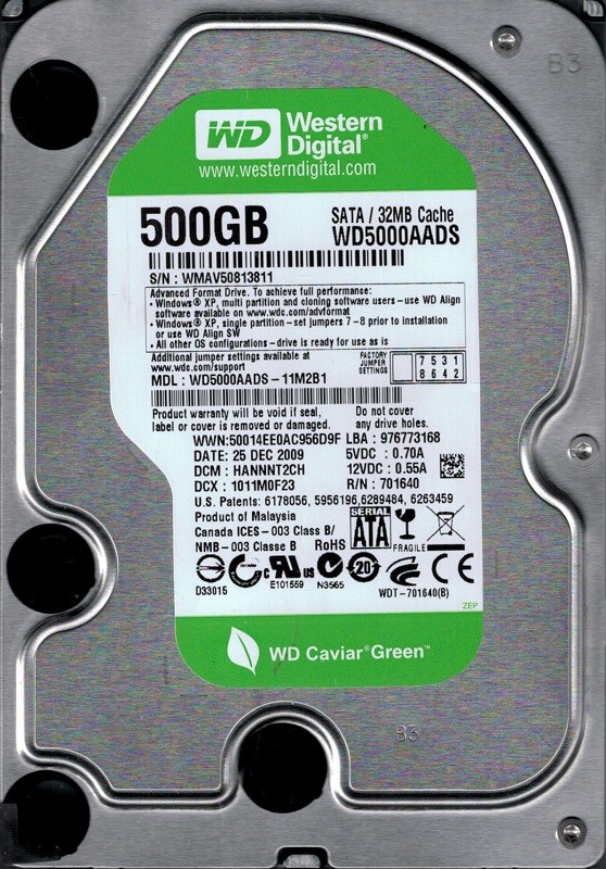 Western Digital WD5000AADS-11M2B1 500GB DCM: HANNNT2CH