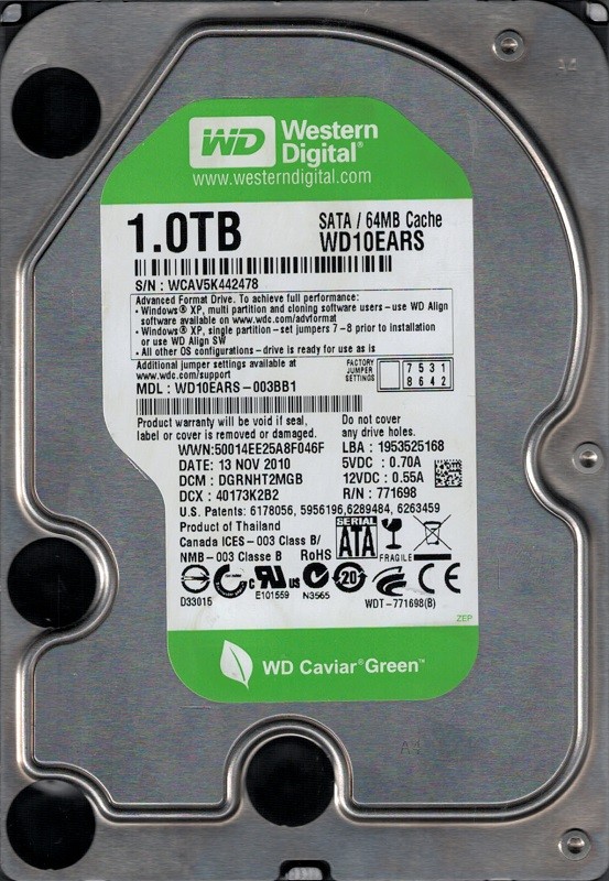 Western Digital WD10EARS-003BB1 DCM: DGRNHT2MGB 1TB