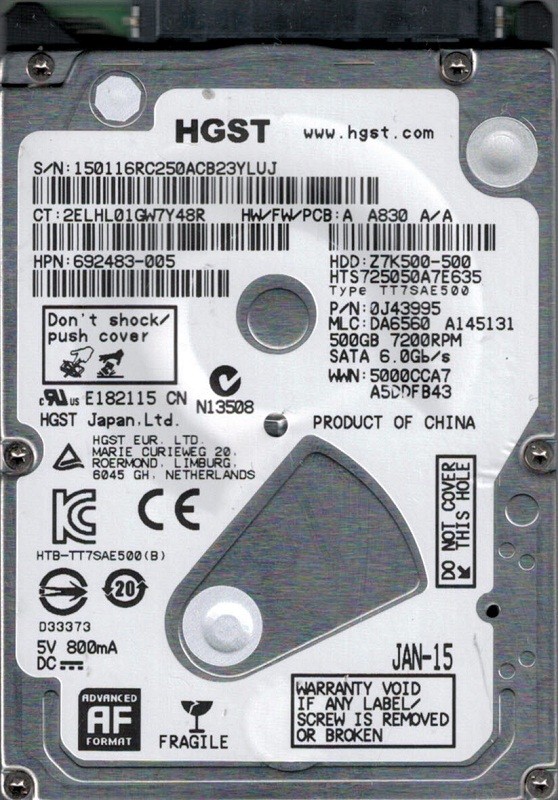 HTS725050A7E635 P/N: 0J43995 MLC: DA6560 HGST 500GB