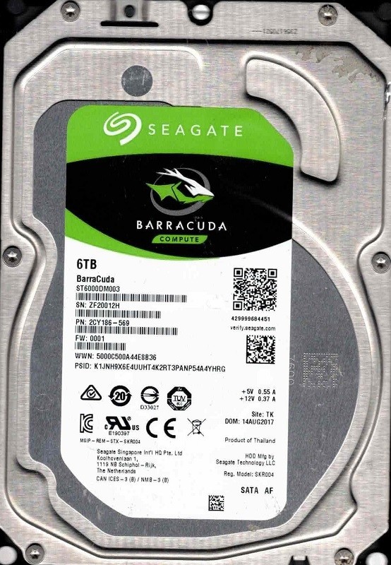 ST6000DM003 P/N: 2CY186-569 F/W: 0001 TK ZF20 Seagate 6TB