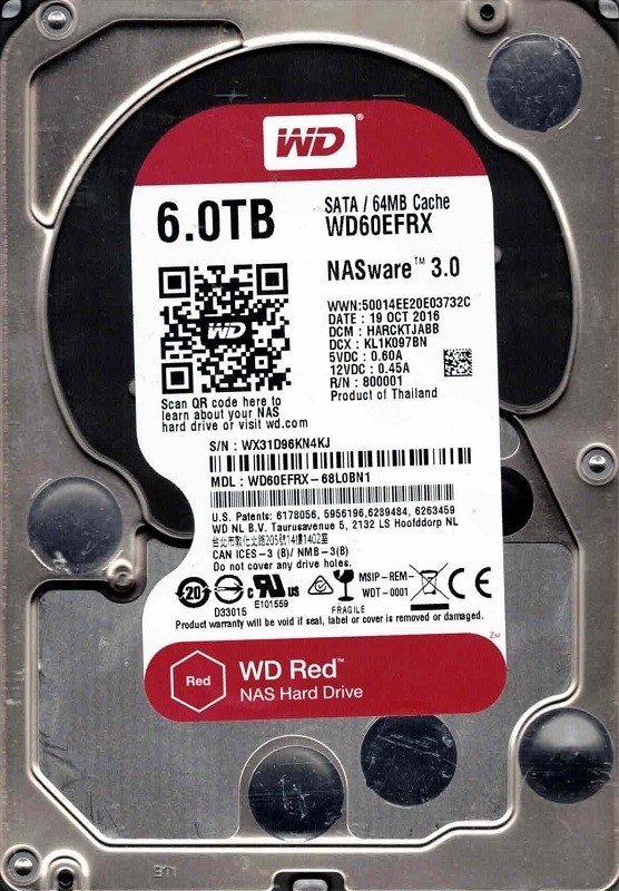 WD60EFRX-68L0BN1 DCM: HARCKTJABB WX31D OCT 2016 Western Digital 6TB