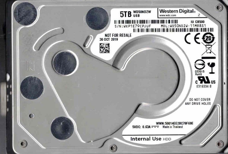 WD50NDZW-11MR8S1 USB 3.0 WXP1E OCT 2019 Western Digital 5TB USB Hard Drive
