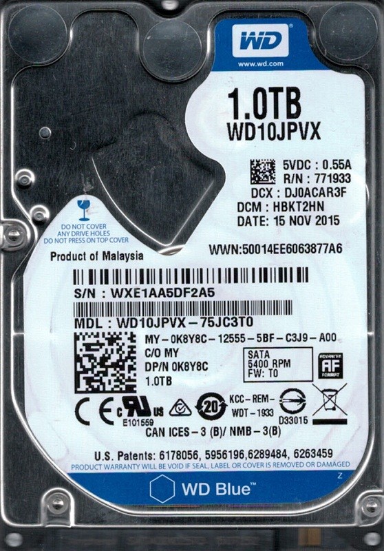 Western Digital WD10JPVX-75JC3T0 1TB DCM: HBKT2HN