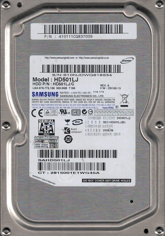 HD501LJ/C P/N: 410111CQ837039 Korea Samsung 500GB
