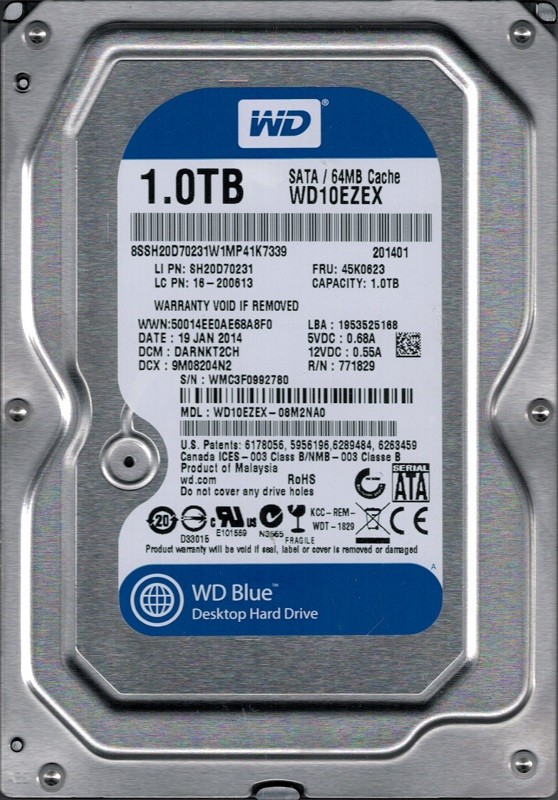 WD10EZEX-08M2NA0 DCM: DARNKT2CH WMC3F Western Digital 1TB 