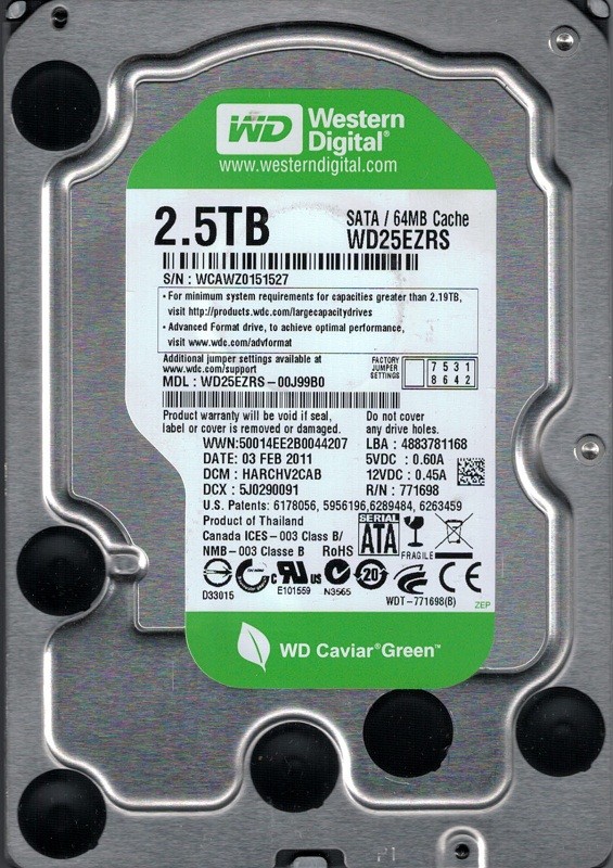 Western Digital WD25EZRS-00J99B0 2.5TB DCM: HARCHV2CAB