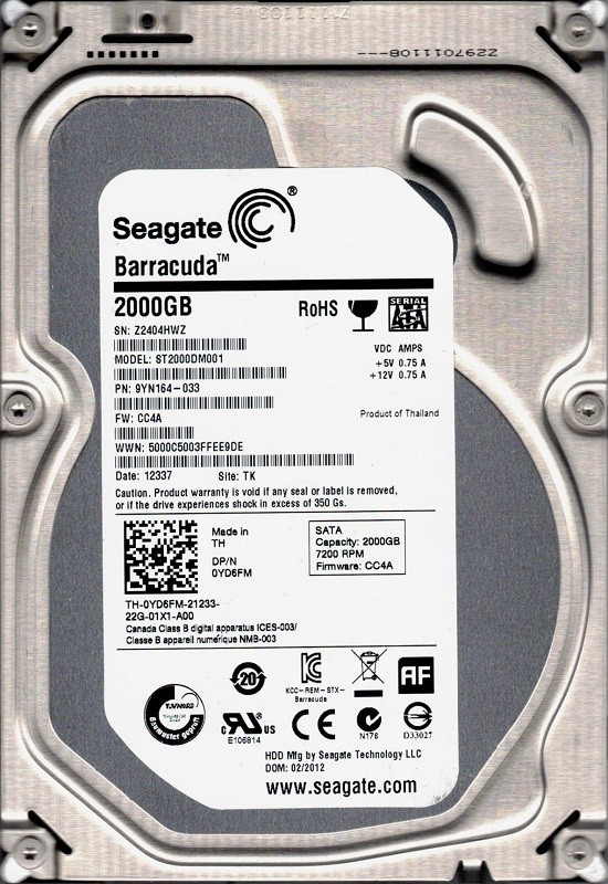 Seagate ST2000DM001 P/N: 9YN164-033 F/W: CC4A TK Z24 2TB