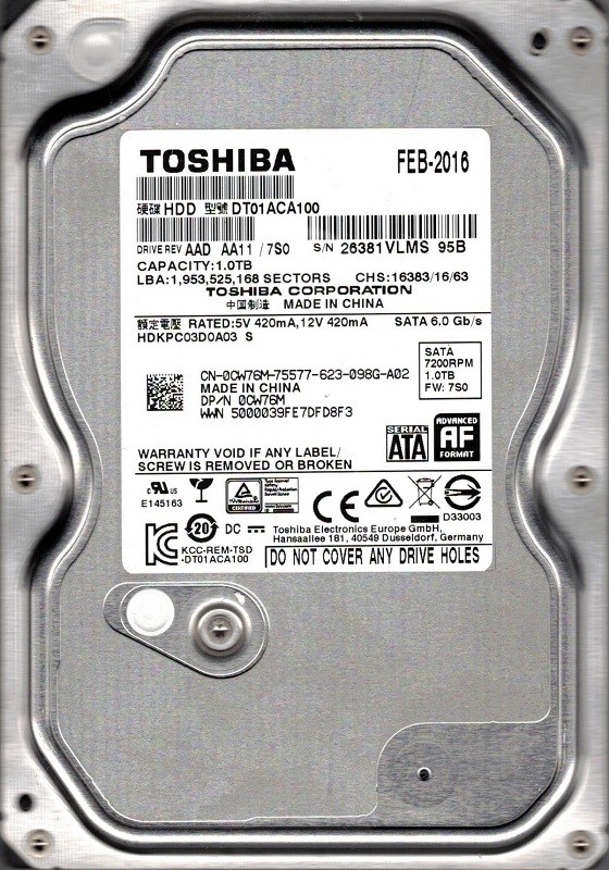 Toshiba DT01ACA100 AAD AA11/7S0 1TB China