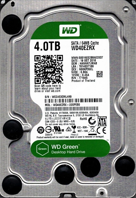 WD40EZRX-22SPEB0 Western Digital 4TB DCM: HANNNTJMAB WCC4E