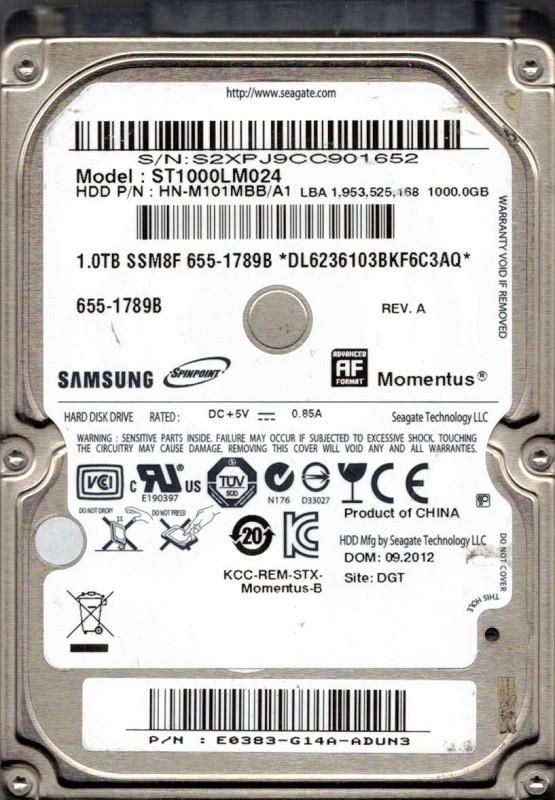 Seagate ST1000LM024 P/N: HN-M101MBB/A1 Samsung 1TB 655-1789B