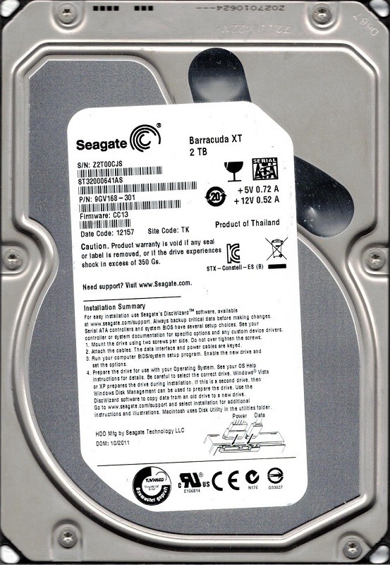 ST32000641AS Seagate F/W: CC13 P/N: 9GV168-301 TK Z2T 2TB
