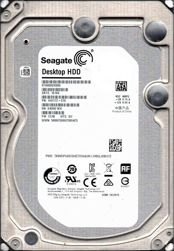 ST6000DX000 P/N: 1H217Z-570 F/W: CC48 SU S4D Seagate 6TB