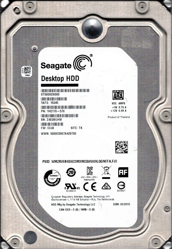ST5000DX000 P/N: 1H2170-570 F/W: CC48 TK Z4E Seagate 5TB