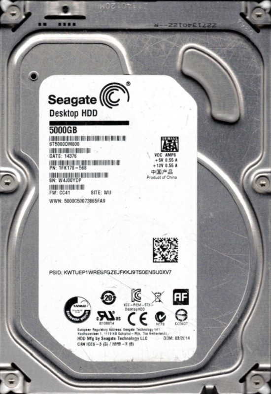 Seagate ST5000DM000 P/N: 1FK178-568 F/W: CC41 WU W4J 5TB