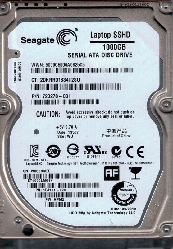 Seagate ST1000LM014 P/N: 1EJ164-020 F/W: HPM2 1TB WU SSHD HYBRID
