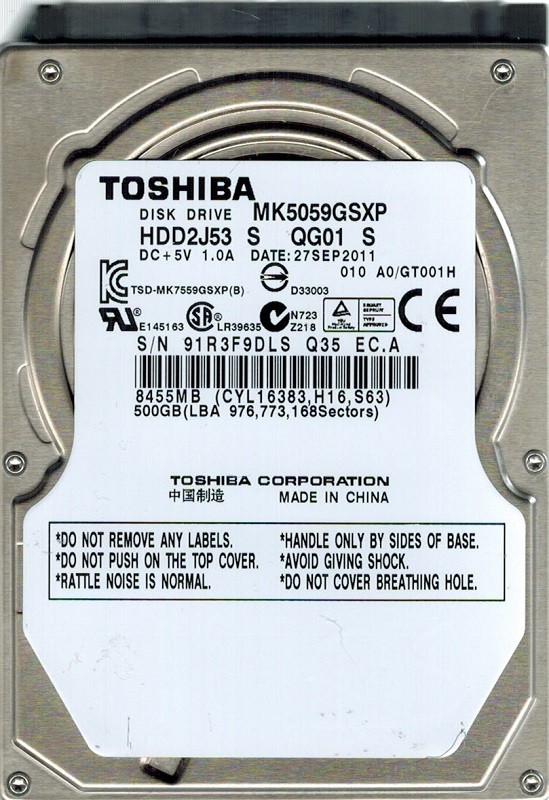 Toshiba MK5059GSXP 500GB HDD2J53 S QG01 S CHINA