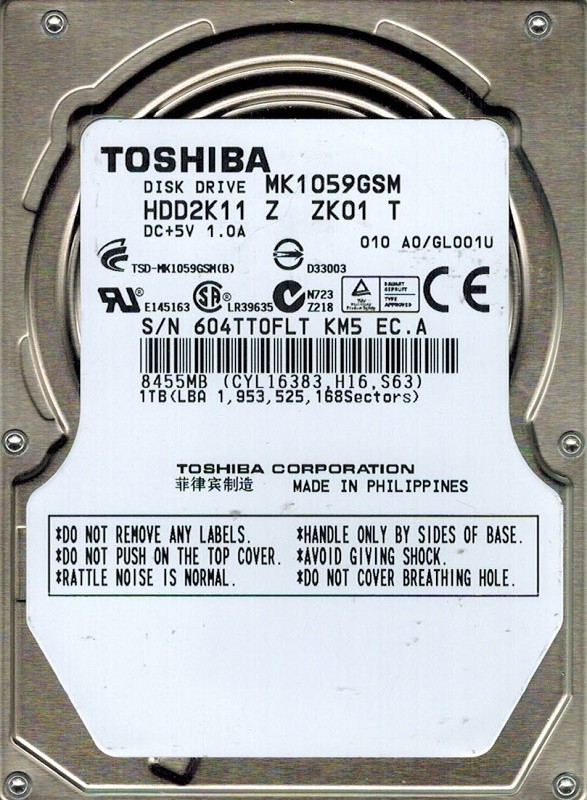 Toshiba MK1059GSM HDD2K11 Z ZK01 T PHILIPPINES 1TB