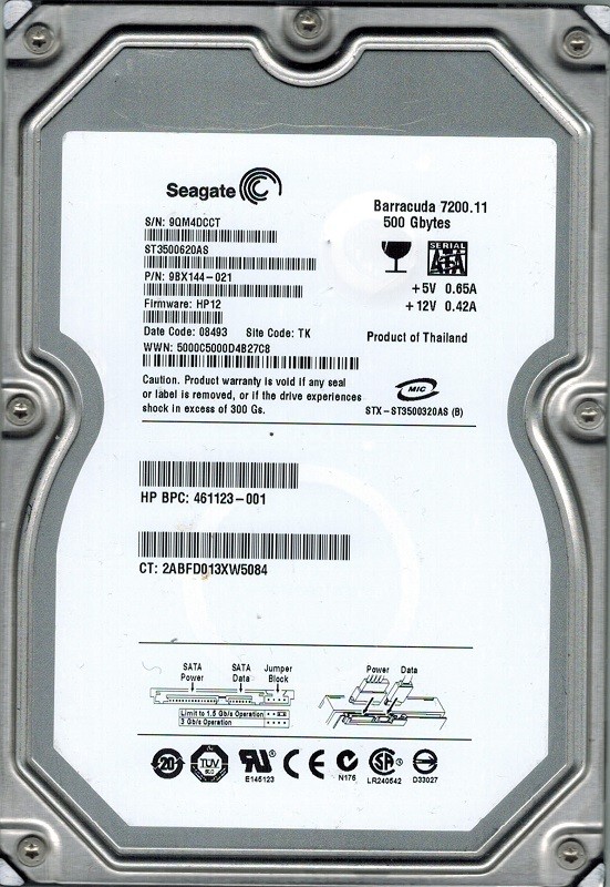 Seagate ST3500620AS P/N: 9BX144-021 F/W: HP12 TK 500GB