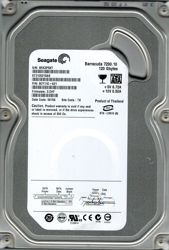 Seagate ST3120215AS P/N: 9CY11C-621 F/W: 3.CHF TK 120GB