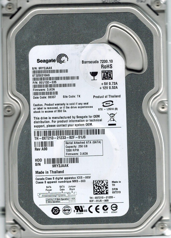 Seagate ST3250310AS P/N: 9EU132-035 F/W: 3.ADA 250GB TK
