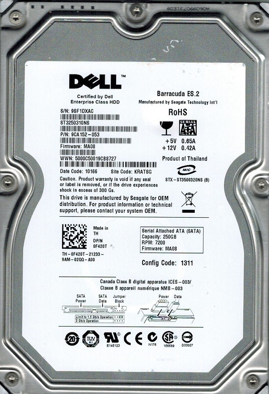 Seagate ST3250310NS P/N: 9CA152-053 F/W: MA08 250GB KRATSG