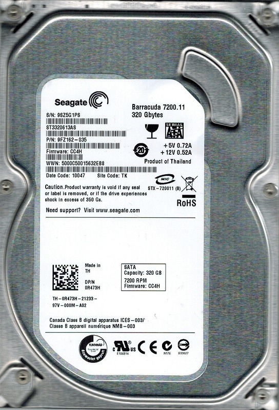Seagate ST3320613AS P/N: 9FZ162-035 F/W: CC4H 320GB TK
