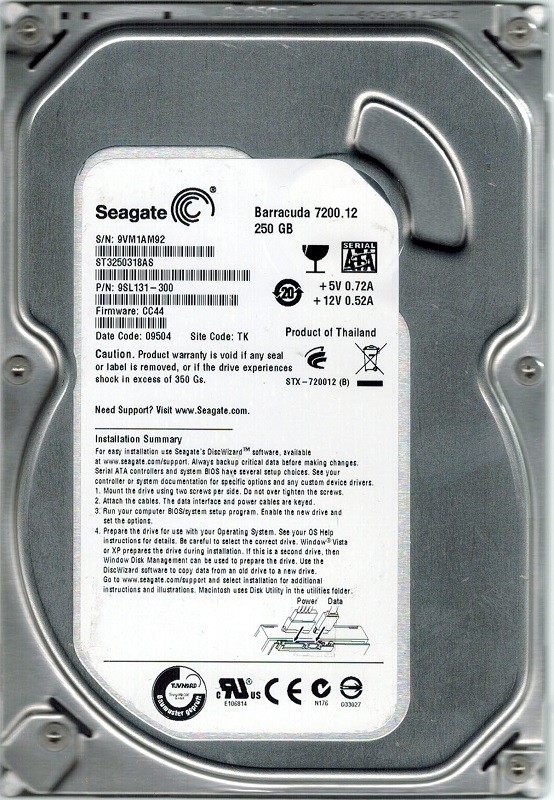 Seagate ST3250318AS P/N: 9SL131-300 F/W: CC44 250GB TK