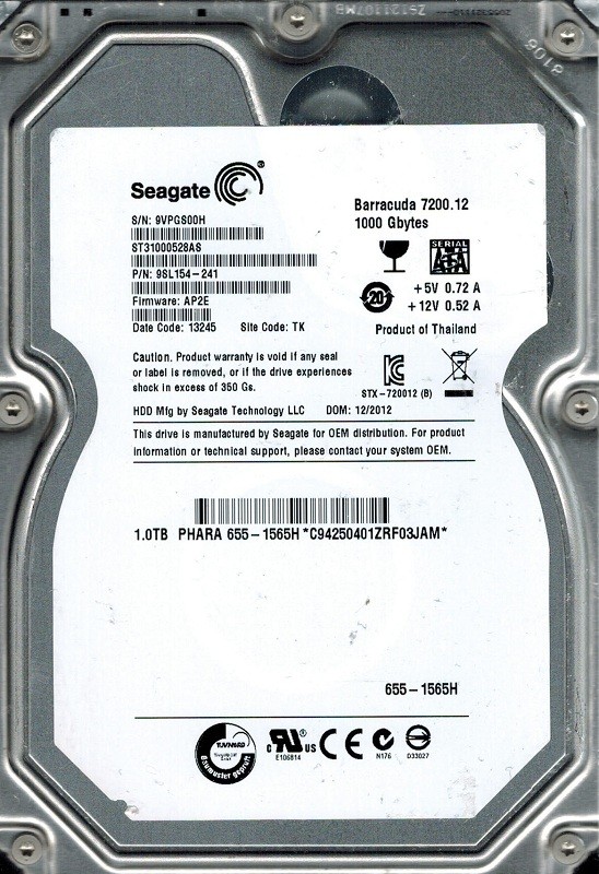 Seagate ST31000528AS P/N: 9SL154-241 F/W: AP2E TK 1TB
