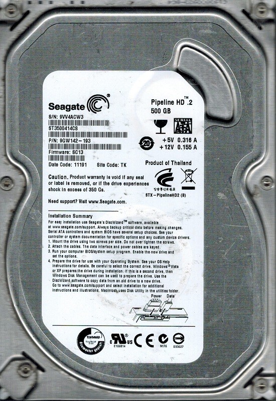 Seagate ST3500414CS P/N: 9GW142-193 F/W: SC13 TK 500GB