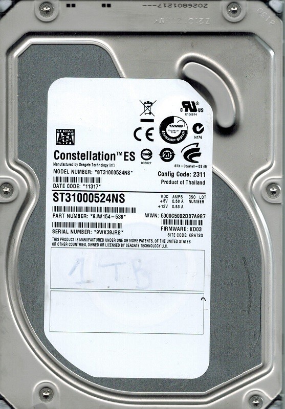 Seagate ST31000524NS P/N: 9JW154-536 F/W: KD03 1TB KRATSG