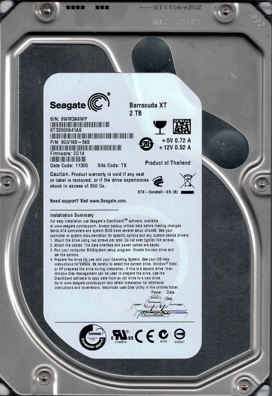 Seagate ST32000641AS F/W: CC14 P/N: 9GV168-568 TK 2TB