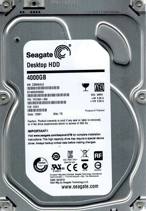 Seagate ST4000DM000 P/N: 1F2168-300 F/W: CC51 TK 4TB