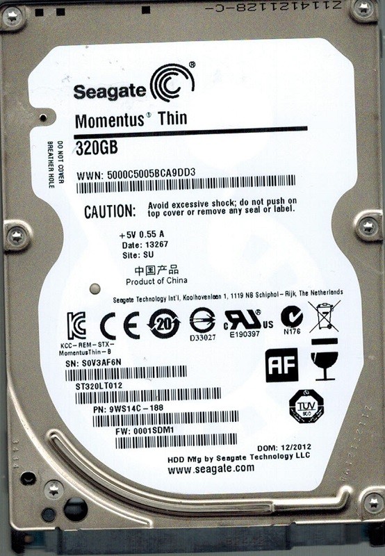 Seagate ST320LT012 F/W: 0001SDM1 P/N: 9WS14C-188 SU 320GB