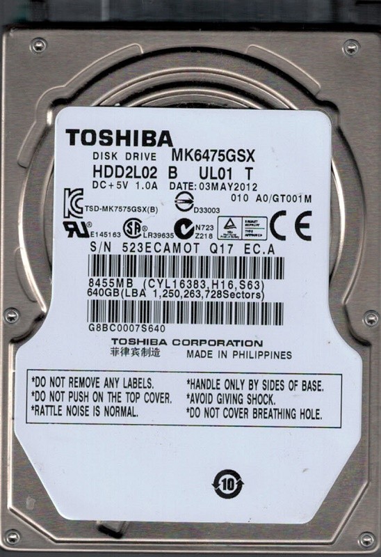 MK6475GSX HDD2L02 B UL01 T  640GB Toshiba PHILIPPINES