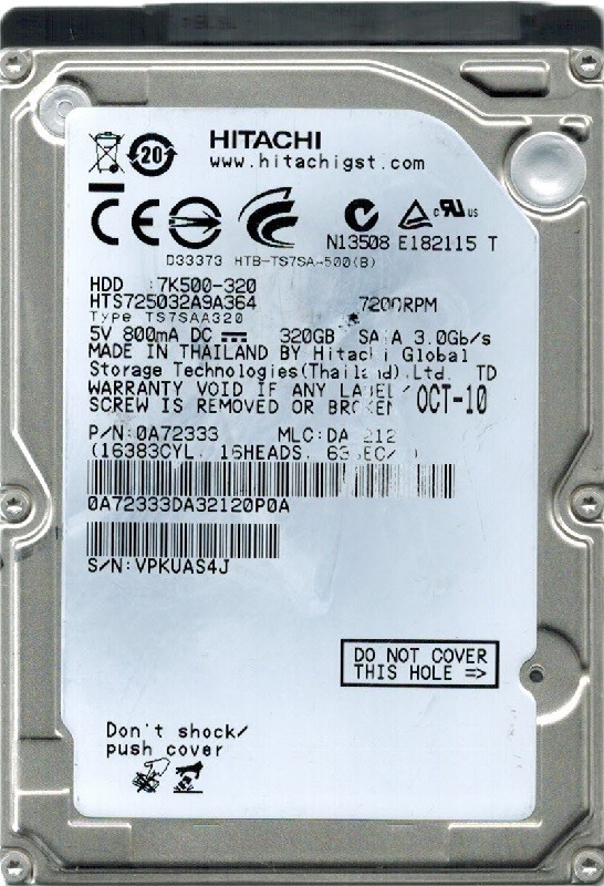 Hitachi HTS725032A9A364 MLC: DA3212 P/N: 0A72333 320GB