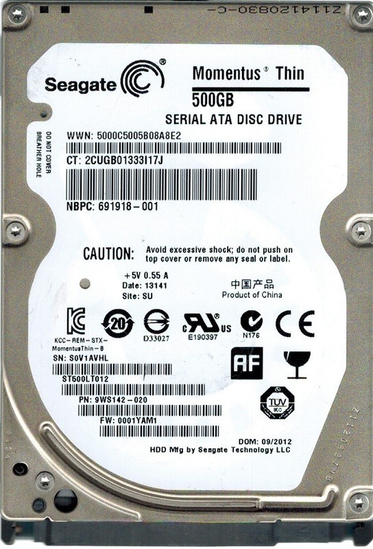 Seagate ST500LT012 500GB P/N: 9WS142-020 F/W: 0001YAM1 SU