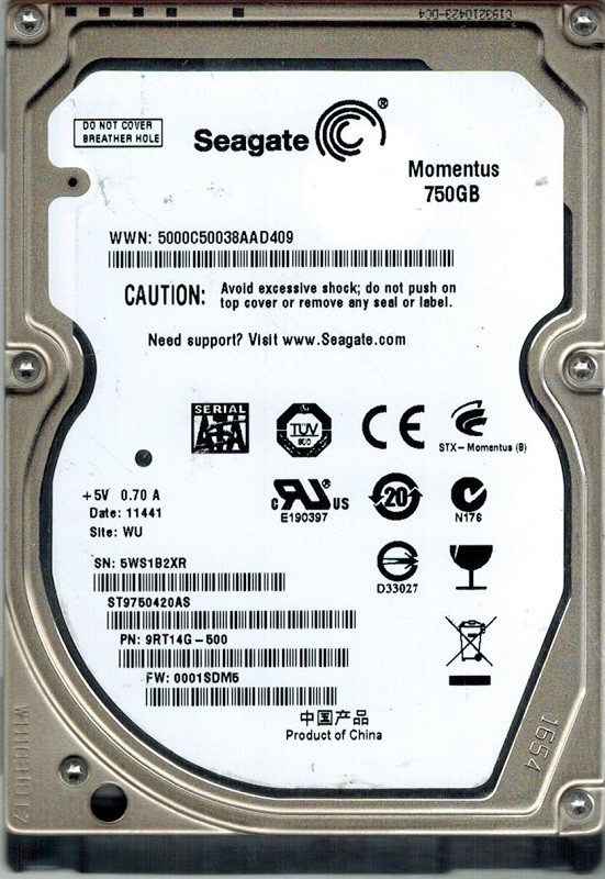 Seagate ST9750420AS P/N: 9RT14G-500 F/W: 0001SDM5 WU 750GB