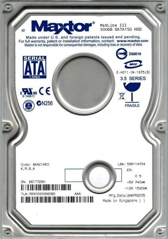 Maxtor 7B300S0 300GB SATA CODE: BANC1WE0 K, M, B, A